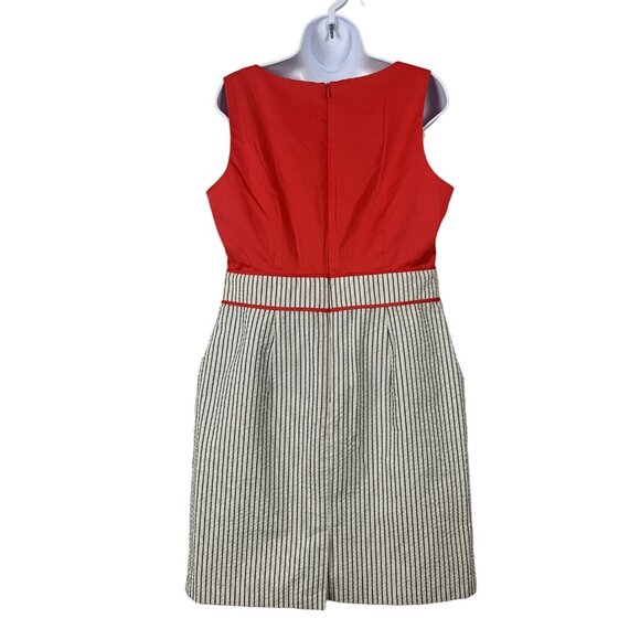 ALYX Womens Boat Neck Red & Pinstripe Sleeveless Sheath Dress W/ Pockets Size 14 - Picture 5 of 13